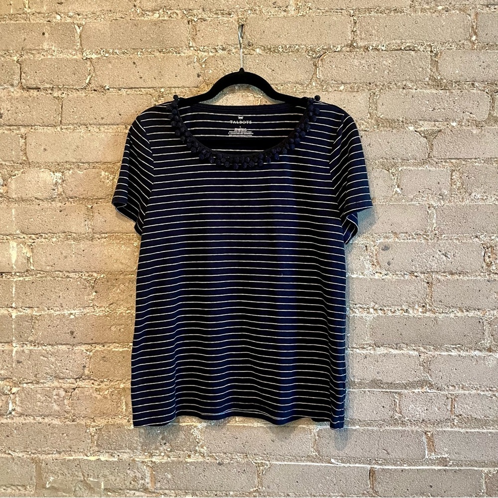 Talbots Blue and White Linen Blend Short Sleeve Tee- Size L